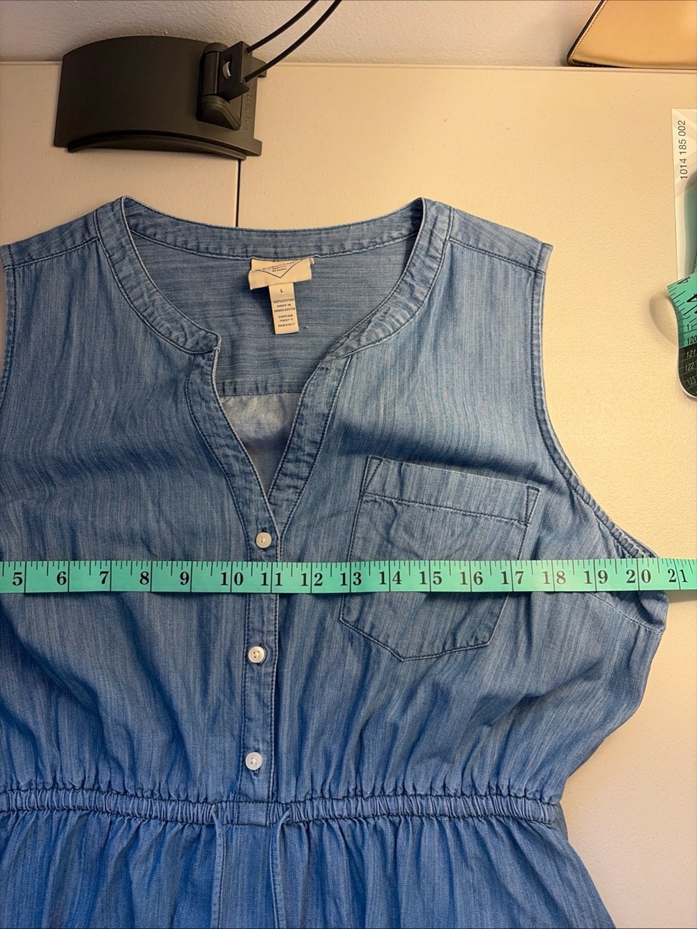 St John’s Bay Denim Dress Women’s Large Blue Sleeveless Cotton Button Front Mini - Picture 6 of 8